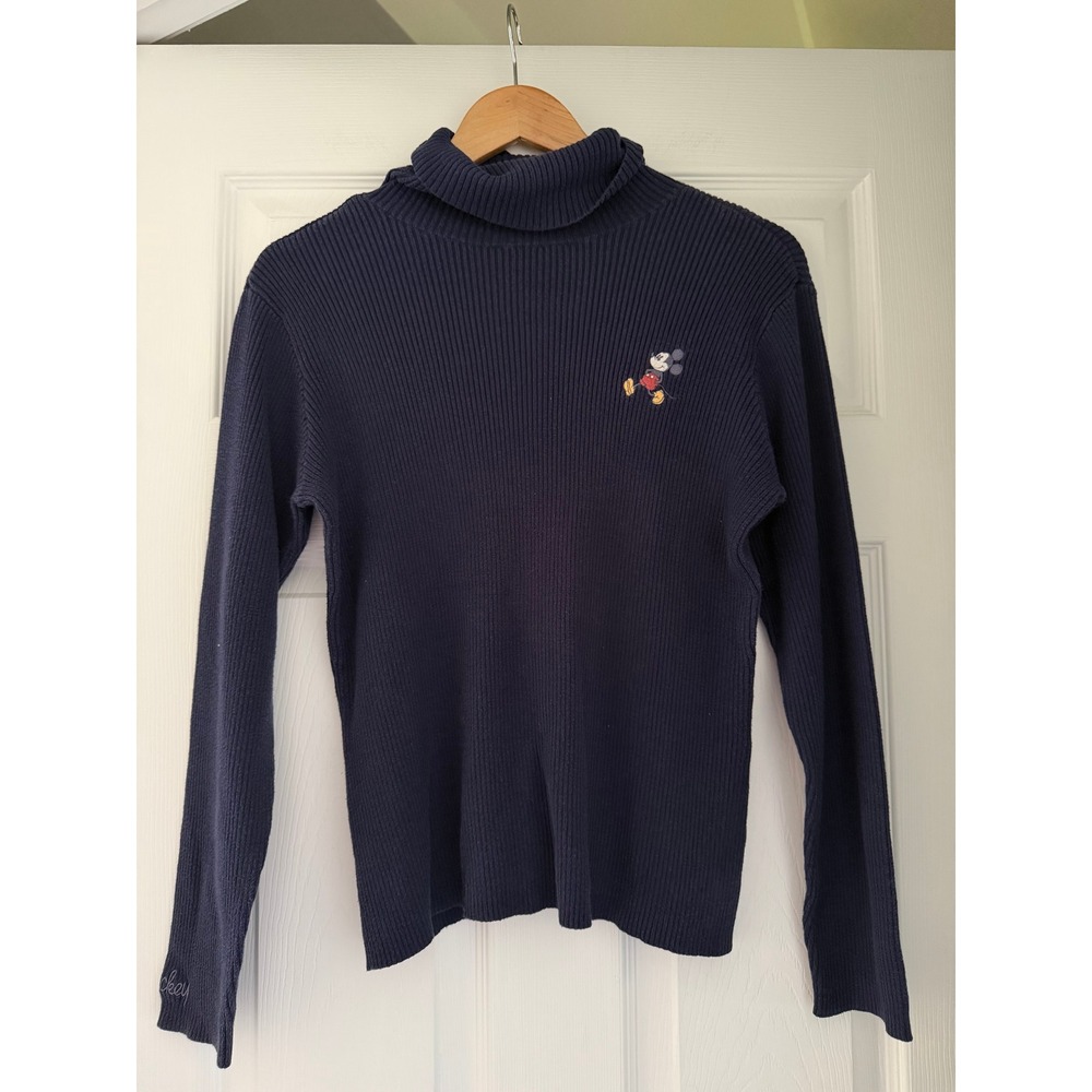 Disney Mickey Ribbed‎ Long Sleeve Stitch Embroidered Top Y2K Classic